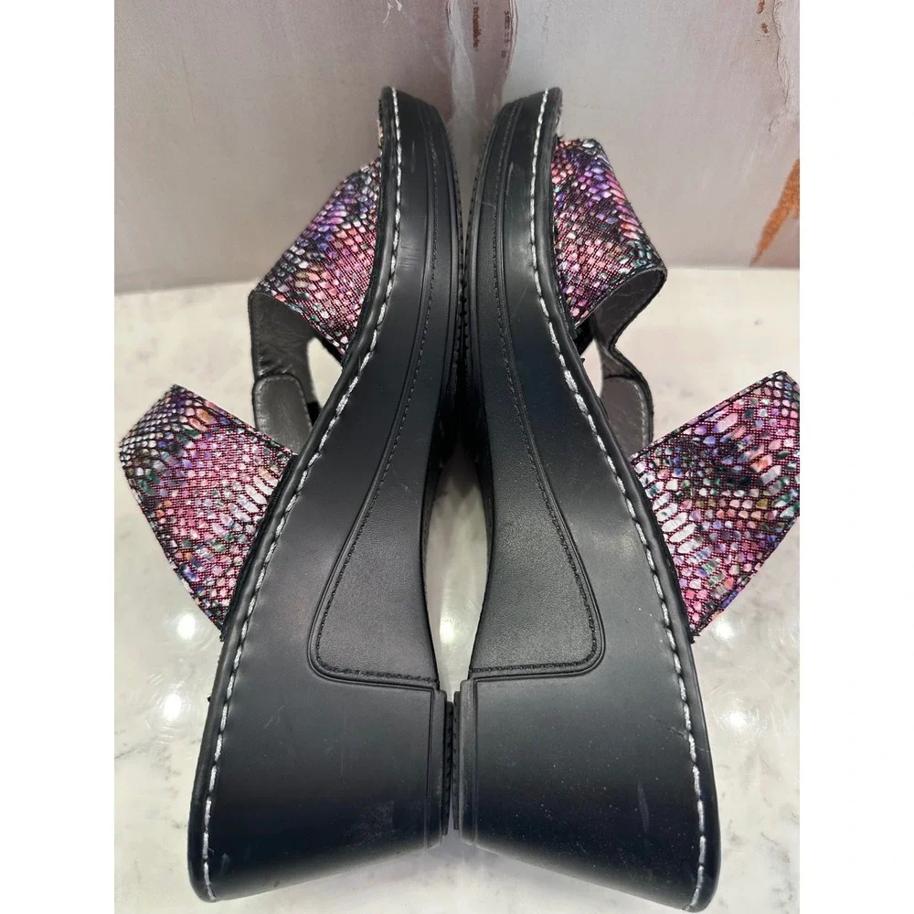 Alegria PG‎ Lite Womens Snakeskin Leather Wedge Pink Sandals Sz 38 8/8.5 Comfort - Picture 6 of 7